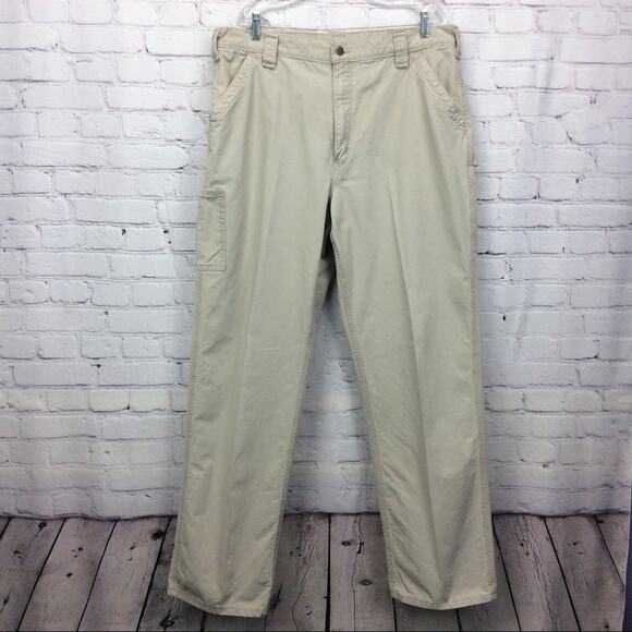 Carhartt Dungaree Fit Jeans Men's Size 38 Khaki/Tan Carpenter Workwear Outdoor - Picture 5 of 9